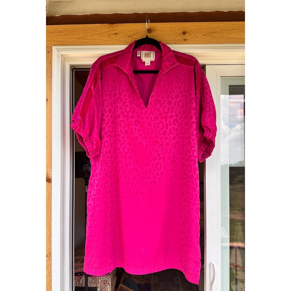 Emily McCarthy Poppy Dress Fuchsia Pink Leopard Velvet Stripe Tunic Large